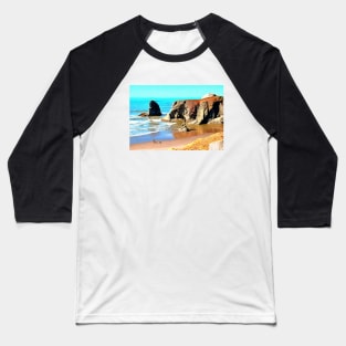 Beach Walk with Dog at Face Rock Scenic Park in Bandon Oregon Baseball T-Shirt